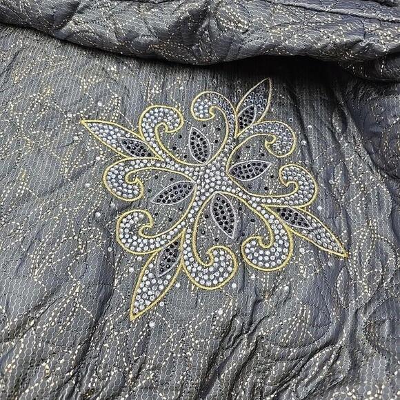 Baby Phat Y2K Gold/Green Embroidered‎ Beaded Fur Hooded Bomber Jacket 4x - Picture 15 of 16